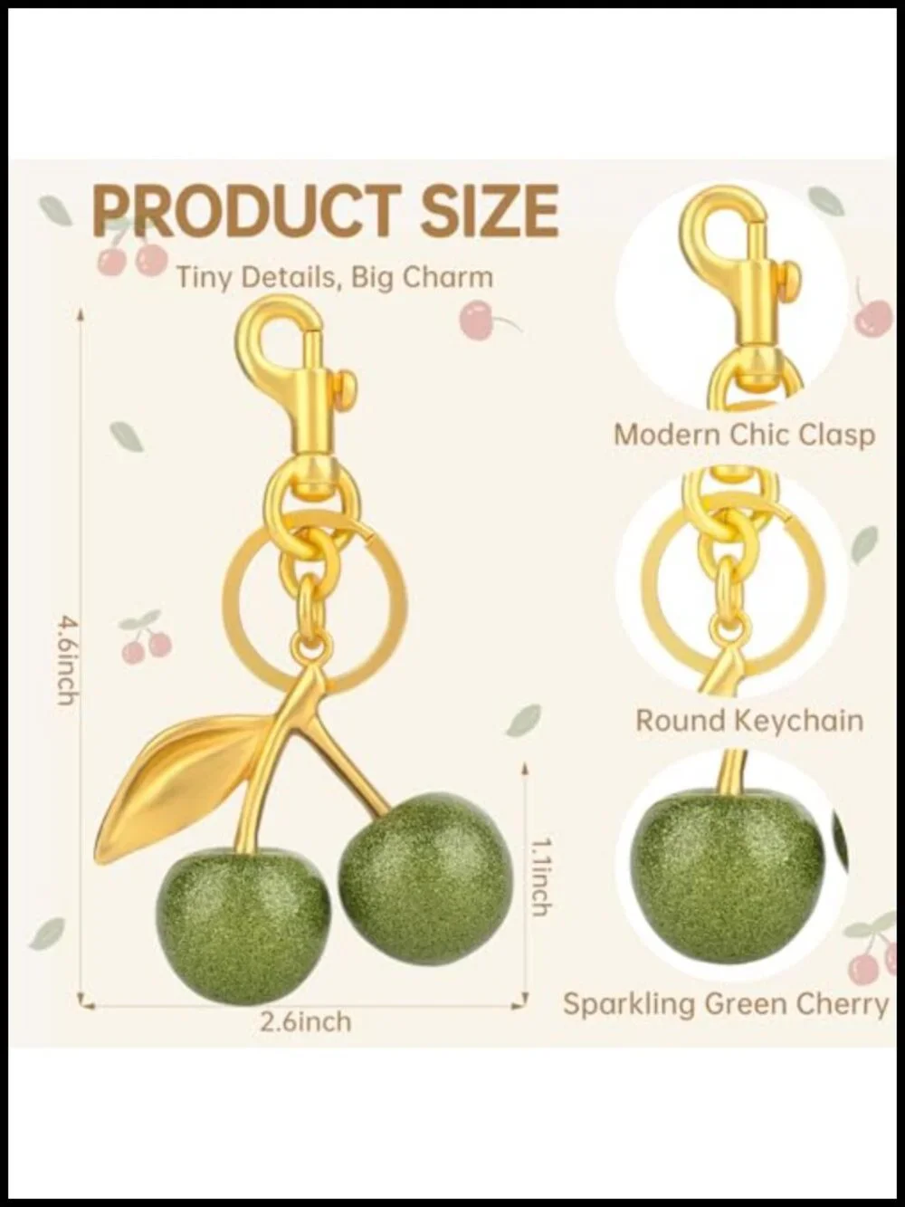 Cherry Keychain Bag Charm Gold-Tone Metal Resin Key Ring Purse Accessory